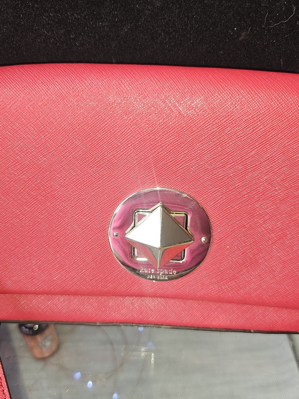kate spade Red Newberry Lane  leather shoulder bag with unique turn closure